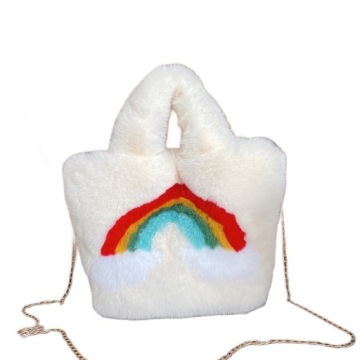 PLUSZOWA TOREBKA FUTERKO KREMOWA TĘCZA ŁAŃCUSZEK