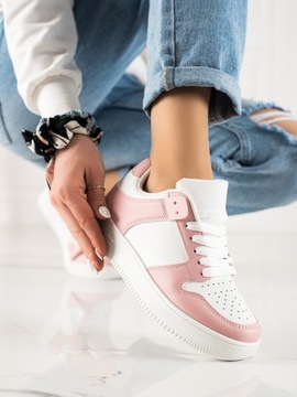 Sneakersy damskie białe z różowymi dodatkami r.36