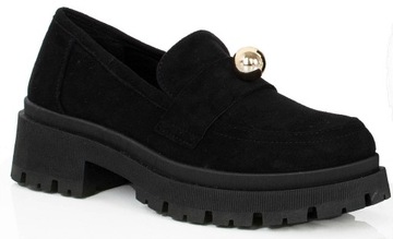 MOKASYNY CZARNE ZAMSZOWE PÓŁBUTY NA PLATFORMIE 40