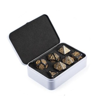 WOJOWNIK ZIEMI ZESTAW 7 EPOKSYDOWYCH KOSTEK RPG + METALOWE ETUI