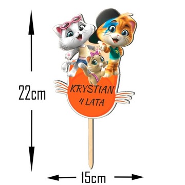 Topper kolorowy urodzinowy 44 koty+ imię