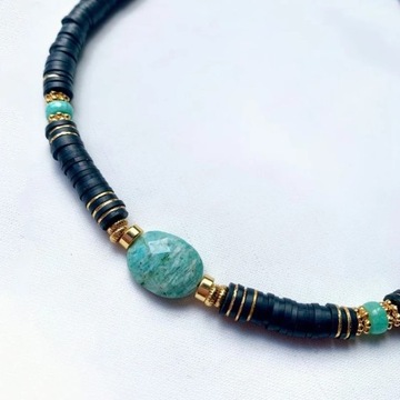 Natural Turquoise Beaded Necklace for Women Men Bohemian Black Soft Ceramic