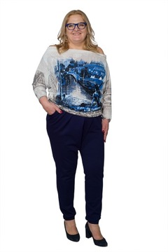 Spodnie Zakładane Granat Dzianina r. 50 PLUS SIZE