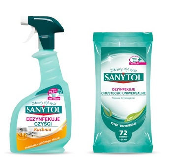 SANYTOL ZESTAW SPRAY KUCHNIA 500ml + CHUSTECZKI 72
