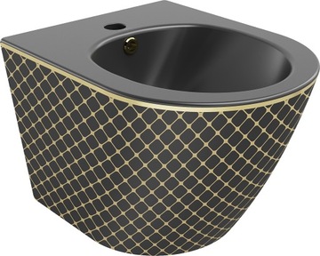 MEXEN LENA BIDET WISZĄCY 48 CM CZARNY ZŁOTY WZÓR KRATKA