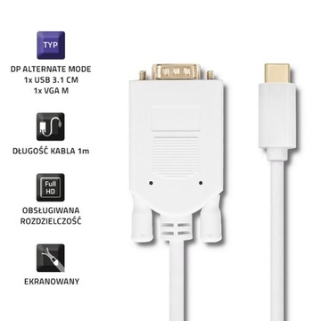 Адаптер USB-кабеля длиной 1 м USB-C типа C / VGA HD Qoltec