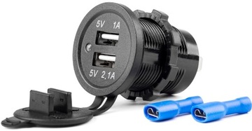 ŁADOWARKA SAMOCHODOWA DO MOTOCYKLA 2X USB QC AMiO