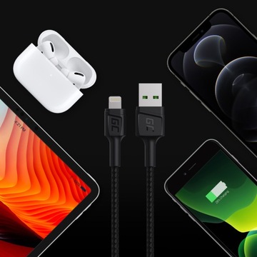 USB — кабель Lightning, 1,2 м + зарядное устройство Green Cell, 30 Вт, 3 шт. USB-A
