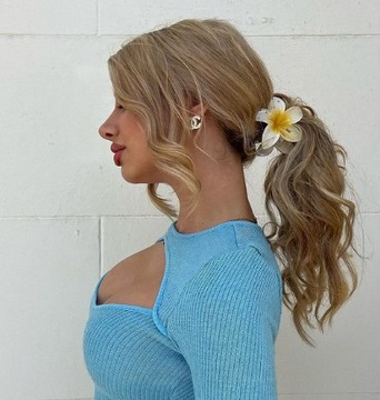 Klamra hibiskus spinka do włosów duża kwiat kwiatek boho hawajska turkus