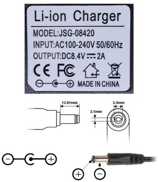 БЛОК ПИТАНИЯ СЕТЕВОГО ЗАРЯДНОГО УСТРОЙСТВА 8,4В 2А (5,5х2,1)