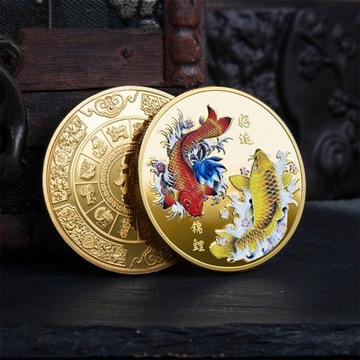 Chińskie Koi Lucky Coin Pamiątkowa odznaka Kolekcja monet w kolorze wielokolorowym