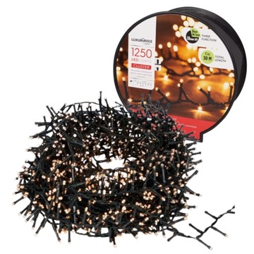 LAMPKI CHOINKOWE WEWNĘTRZNE ZEWNĘTRZNE 1250LED CIEPŁE BIAŁE OŚWIETLENIE 30M