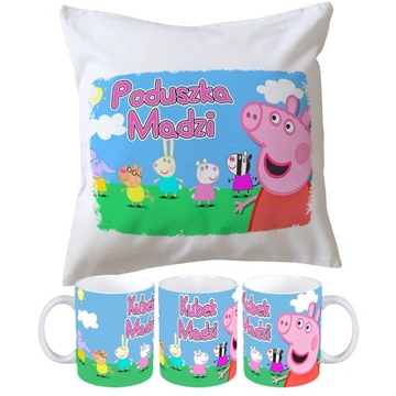 ZESTAW KUBEK + PODUSZKA ŚWINKA PEPPA + TWOJE IMIĘ
