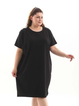 SERAJ czarna sukienka tunika 52/54 bawełna Plus size krótki rękaw guziki