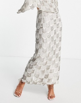 Drapowana, kremowa spódnica midi ze wzorem 36