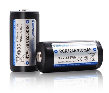 2x Akulatorki KeepPower RCR123A2 950mAh Li-ION 16340 w pojemniku