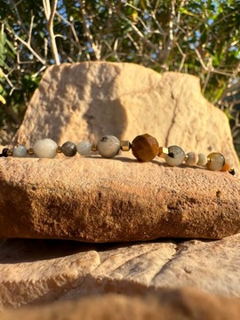 Bransoletka Sznurkowa Naturalne Kamienie Jaspis Hematyt Prezent Agappe