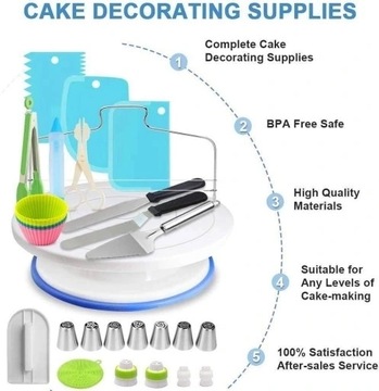 НАБОР АКСЕССУАРОВ ДЛЯ УКРАШЕНИЯ ТОРТА, КОНДИТЕРСКИЙ РУКАВ, ШПАТЕЛЯ, 493 шт.