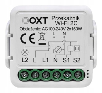 MINI Sterownik przekaźnik 2 kanałowy 2CH oświetlenie WiFi TUYA Smart Life