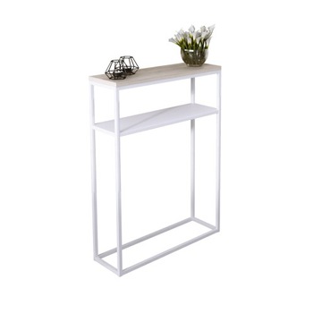 Konsolka Podwójna Przedpokój Loft Metal 60x20h80 Biała+Blat Dąb Sonoma