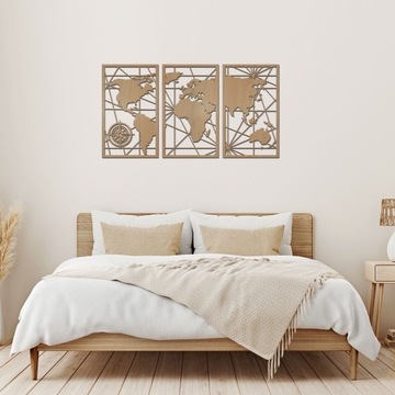 Карта Мира на стену, Набор из 3-х панно.