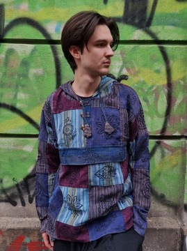 Koszula patchwork z kapturem hippie wzory długi rękaw M