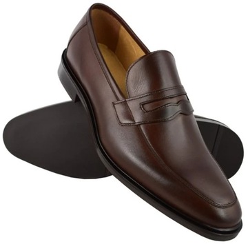 BUTY MOKASYNY MĘSKIE SKÓRA BRĄZ 41 27,5cm PAN 1589