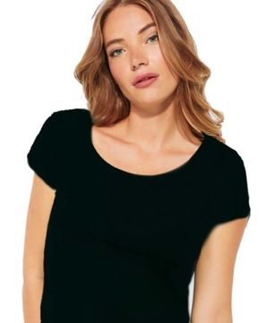 CZARNA BAWEŁNINA KOSZULKA DAMSKA T-shirt Z OKRĄGŁYM DEKOLTEM roz.M