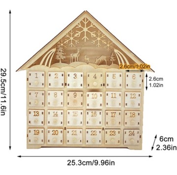 ДЕРЕВЯННЫЙ АДВЕНТ-КАЛЕНДАРЬ СВЕТОДИОДНЫЙ ДОМ ПОДАРОК