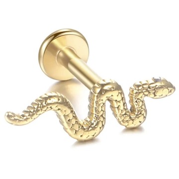 KOLCZYK LABRET ZŁOTY WĄŻ HELIX TYTANOWY 1,2/8