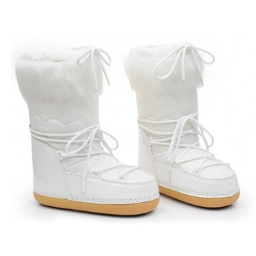 Zimowe buty śnieżne, zasznurowane białe buty narciarskie, anty