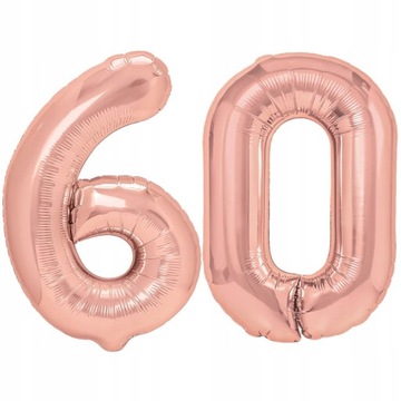 BALONY CYFRY ROSE GOLD 60 NA URODZINY DUŻE 100CM