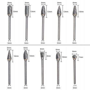 Набор рашпилей, 10 шт. фрез, 3 мм.