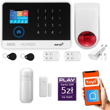 Alarm bezprzewodowy GSM + WiFi z aplikacją TUYA , zestaw , HUXGO HXA003