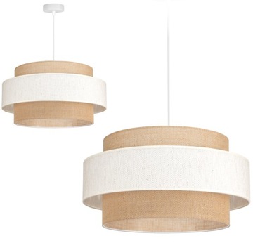 LAMPA WISZĄCA SUFITOWA ŻYRANDOL ABAŻUR NOWOCZESNA BOHO JUTA BEŻ LOFT LED