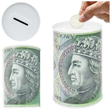 PUSZKA SKARBONKA METALOWA NA PIENIĄDZE NOMINAŁ PLN