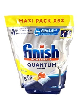 Finish Quantum Tabletki Kapsułki 63szt.Lemon do zmywarki All in1 POWERBALL