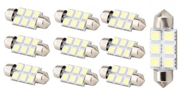 10x BIAŁA ŻARÓWKA C5W RURKA 6 DIÓD LED 5050 SMD 12V 41 41MM (długa)