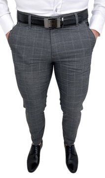 Ciemnoszare spodnie meskie w krate slim Mono-1 34