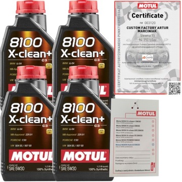 MOTUL 8100 X-CLEAN+ 5W30 C3 4L BMW LL-04 VW 504 00/ 507 00 + ZAWIESZKA