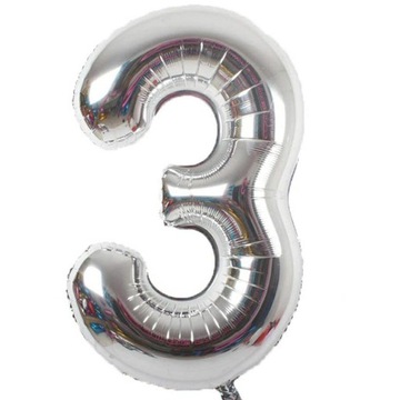 BALON FOLIOWY CYFRA 3 URODZINY SREBRNY GIGA 106cm