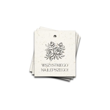 Metki z napisem Wszystkiego najlepszego, 20 sztuk, papier lastryko 4,5x5cm