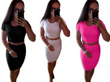 КОМПЛЕКТ БЛУЗКА ВЕРХ + ЮБКА КОМПЛЕКТ НЕОН РОЗОВЫЙ с МЕСТАМ M