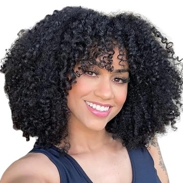 Peruka damska, włosy syntetyczne, czarne, afro, loki
