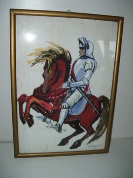 RYCERZ NA KONIU- OSZKOLONY OBRAZ NA PAPIERZE 42 x 30 x 1 cm