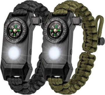 2pcs Paracord Bracelet Tactical Survival Gear Wristband Kit With LED SOS