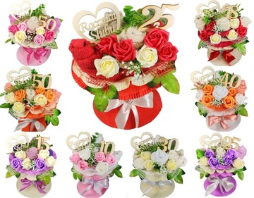 BUKIET Z RĘCZNIKÓW PREZENT ROCZNICA ŚLUBU JUBILEUSZ PACHNĄCE RÓZE MYDLANE