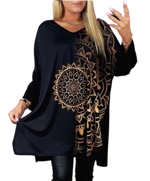 LUŹNA KOBIECA TUNIKA BLUZKA PLUS SIZE V dekolt XL/XXL rozeta rękaw 7/8 706