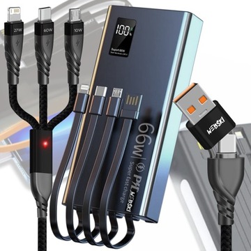 POWER BANK ŁADOWARKA LATARKA LED MOCNY 66W KABEL 6W1 USB 4 PORTY USB USB-C