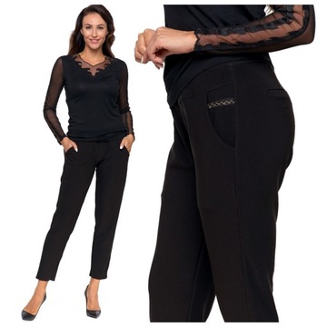 CZARNE SPODNIE DAMSKIE MORAJ ELASTYCZNE Z PODWYŻSZONYM STANEM PROSTE XL/XXL